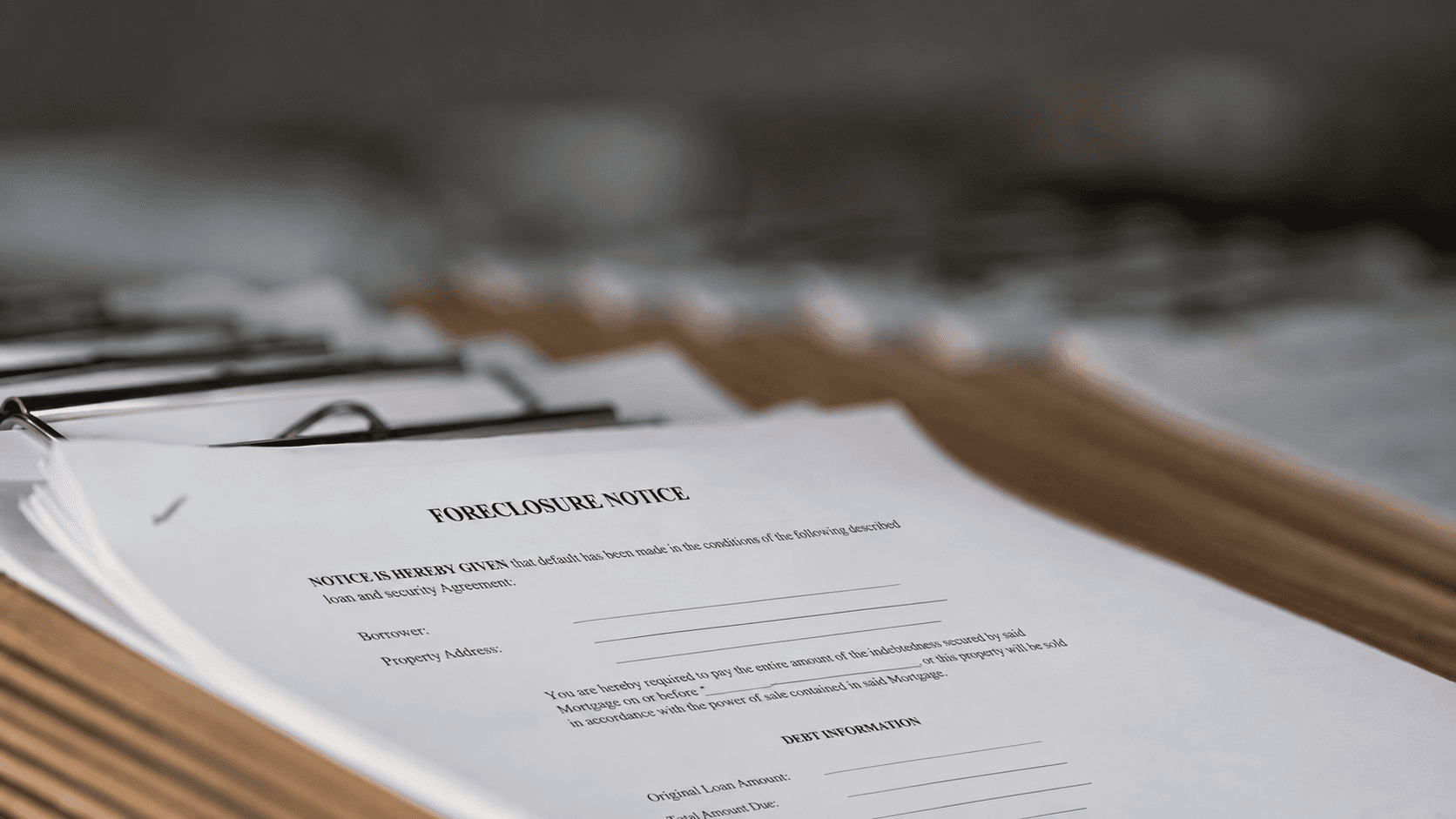 Foreclosure notice on office desk